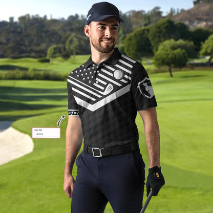 Men Golf Polo Shirt - Personalized Black American Flag Golf Men Polo Shirt, Just Swing It Golf Custom Shirt For Male, Golf Lover - Amzanimalsgift