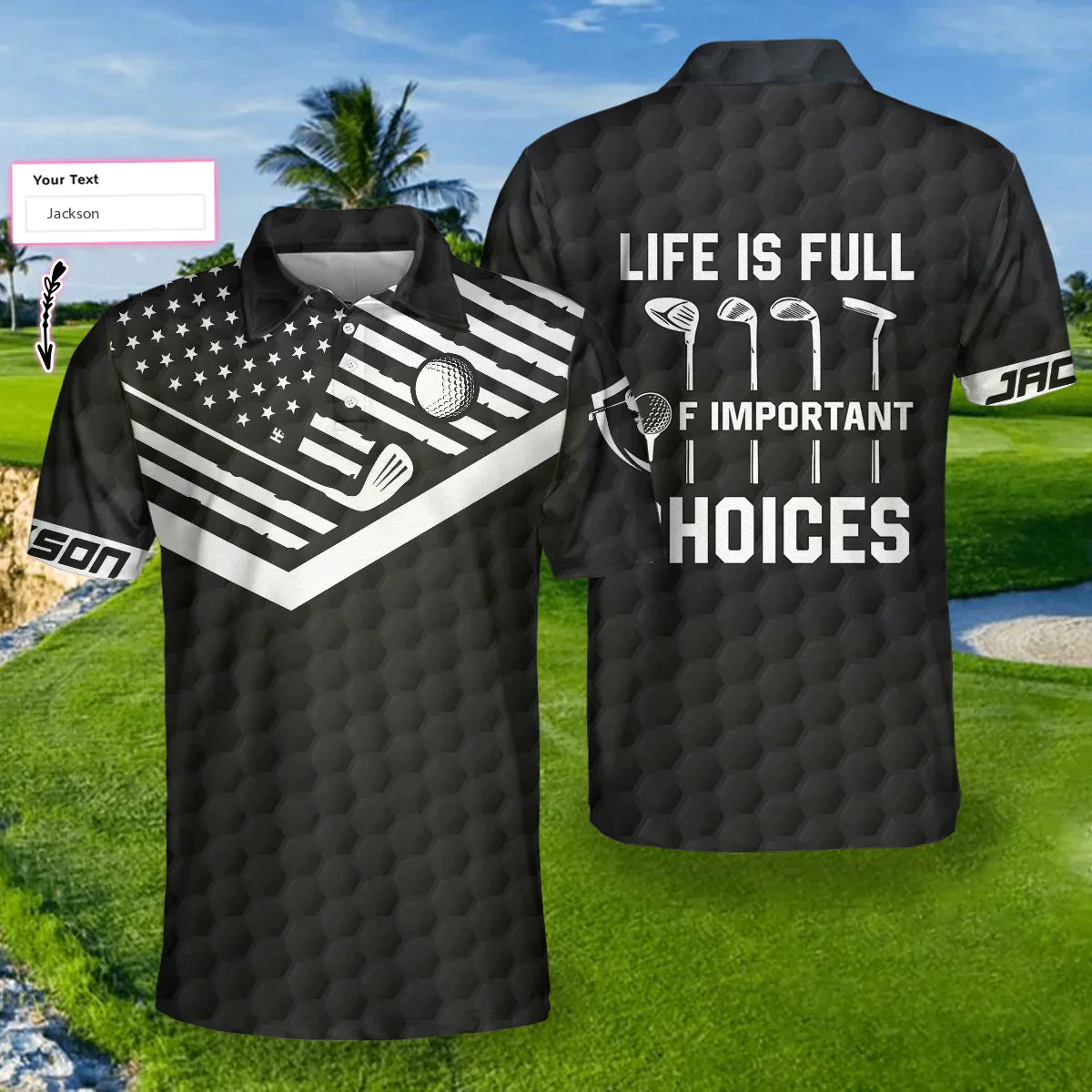 Men Golf Polo Shirt - Personalized Black American Flag Golf Men Polo Shirt, Life Is Full Of Important Choices Custom Shirt For Male, Golf Lover - Amzanimalsgift