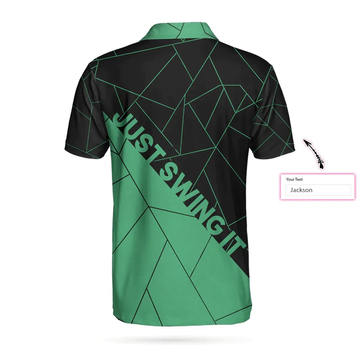 Men Golf Polo Shirt - Personalized Black And Cyan Golf Men Polo Shirt, Just Swing It Abstract Geometric Line Pattern Custom Shirt For Male - Amzanimalsgift