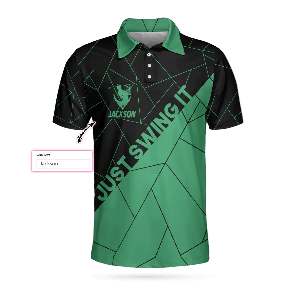 Men Golf Polo Shirt - Personalized Black And Cyan Golf Men Polo Shirt, Just Swing It Abstract Geometric Line Pattern Custom Shirt For Male - Amzanimalsgift