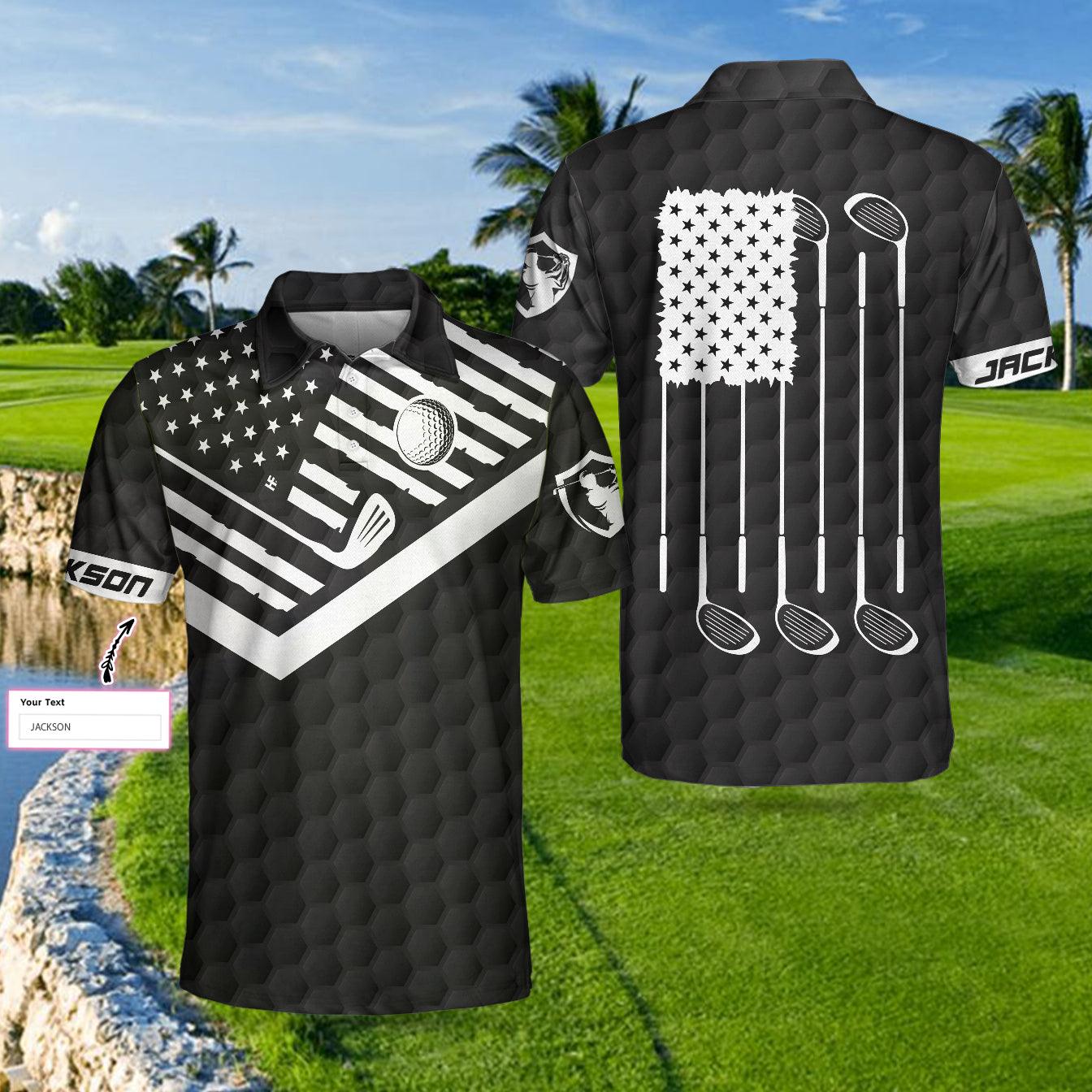 Men Golf Polo Shirt - Personalized Black Golf Pattern Men Polo Shirt, Patriotic Golf American Flag New Custom Polo Shirt, Best Gift For Men, Golfers - Amzanimalsgift