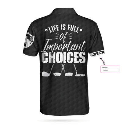 Men Golf Polo Shirt - Personalized Black Golf Pattern US Flag Men Polo Shirt, Life Is Full Of Important Choices New Custom Polo Shirt For Men - Amzanimalsgift