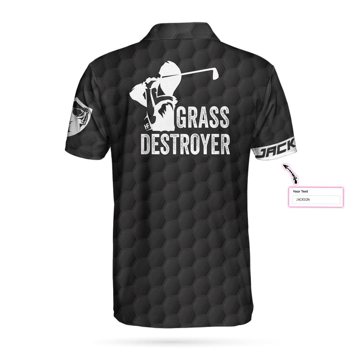 Men Golf Polo Shirt - Personalized Black Skull Golfing Men Polo Shirt, Grass Destroyer Custom Polo Shirt Design, Golf Gift Idea For Men, Golfers - Amzanimalsgift