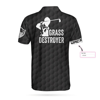 Men Golf Polo Shirt - Personalized Black Skull Golfing Men Polo Shirt, Grass Destroyer Custom Polo Shirt Design, Golf Gift Idea For Men, Golfers - Amzanimalsgift