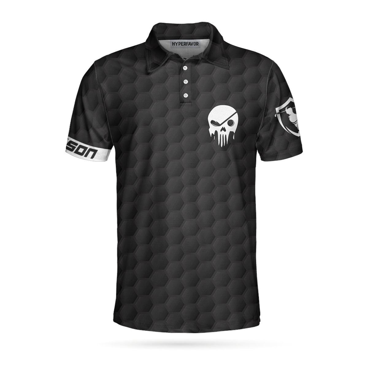 Men Golf Polo Shirt - Personalized Black Skull Golfing Men Polo Shirt, Grass Destroyer Custom Polo Shirt Design, Golf Gift Idea For Men, Golfers - Amzanimalsgift