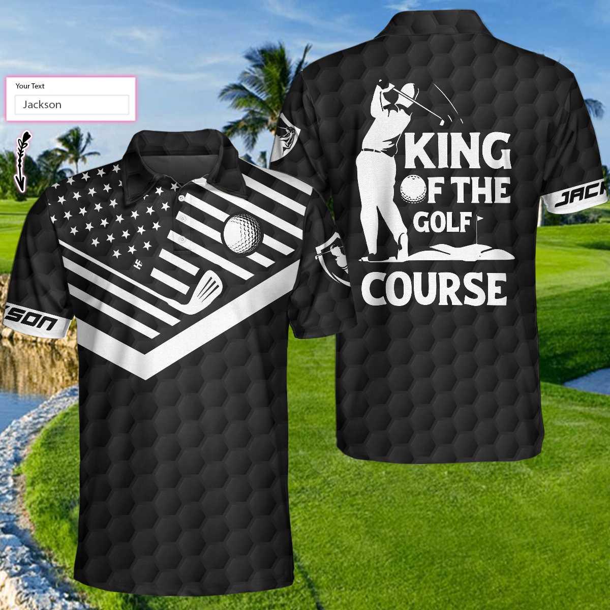 Men Golf Polo Shirt - Personalized Golf American Flag Golf Men Polo Shirt, King Of The Golf Course Custom Shirt For Men, Gift For Male Golfers - Amzanimalsgift