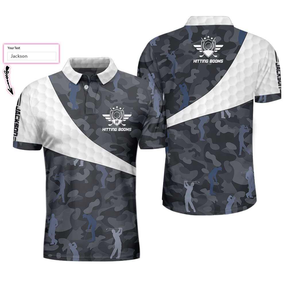 Men Golf Polo Shirt - Personalized Golf Ball And Camo Pattern Men Polo Shirt, Hitting Booms Camo Pattern Custom Polo Shirt, Best Golf Shirt For Men - Amzanimalsgift