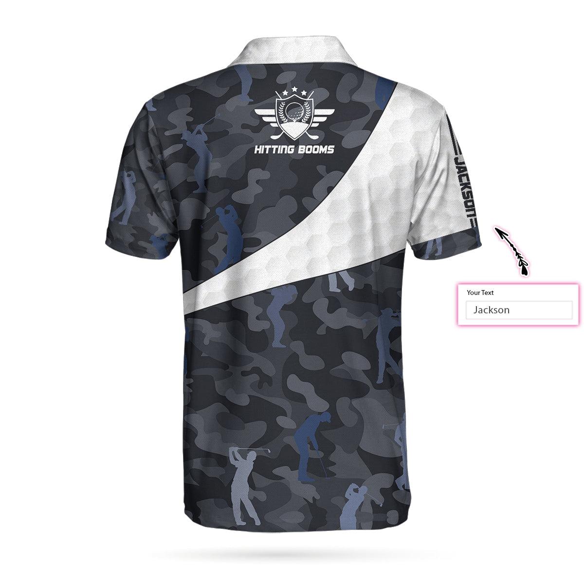 Men Golf Polo Shirt - Personalized Golf Ball And Camo Pattern Men Polo Shirt, Hitting Booms Camo Pattern Custom Polo Shirt, Best Golf Shirt For Men - Amzanimalsgift