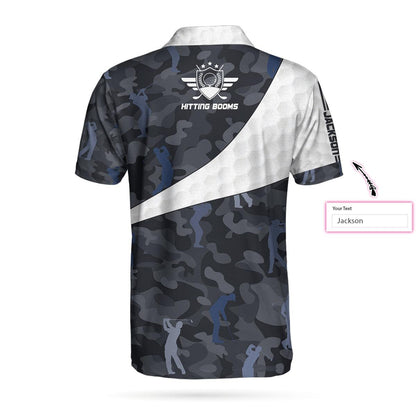 Men Golf Polo Shirt - Personalized Golf Ball And Camo Pattern Men Polo Shirt, Hitting Booms Camo Pattern Custom Polo Shirt, Best Golf Shirt For Men - Amzanimalsgift