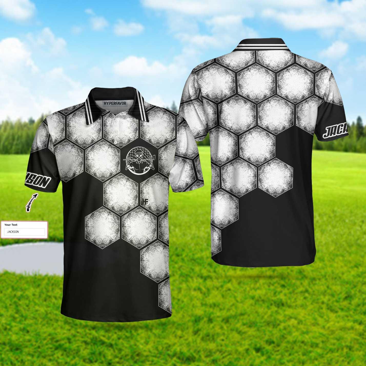 Men Golf Polo Shirt - Personalized Golf Ball Black White Polo Shirt, Best Custom Polo Shirt For Golf Players, Cool Golfing Shirt For Gofl Lover - Amzanimalsgift