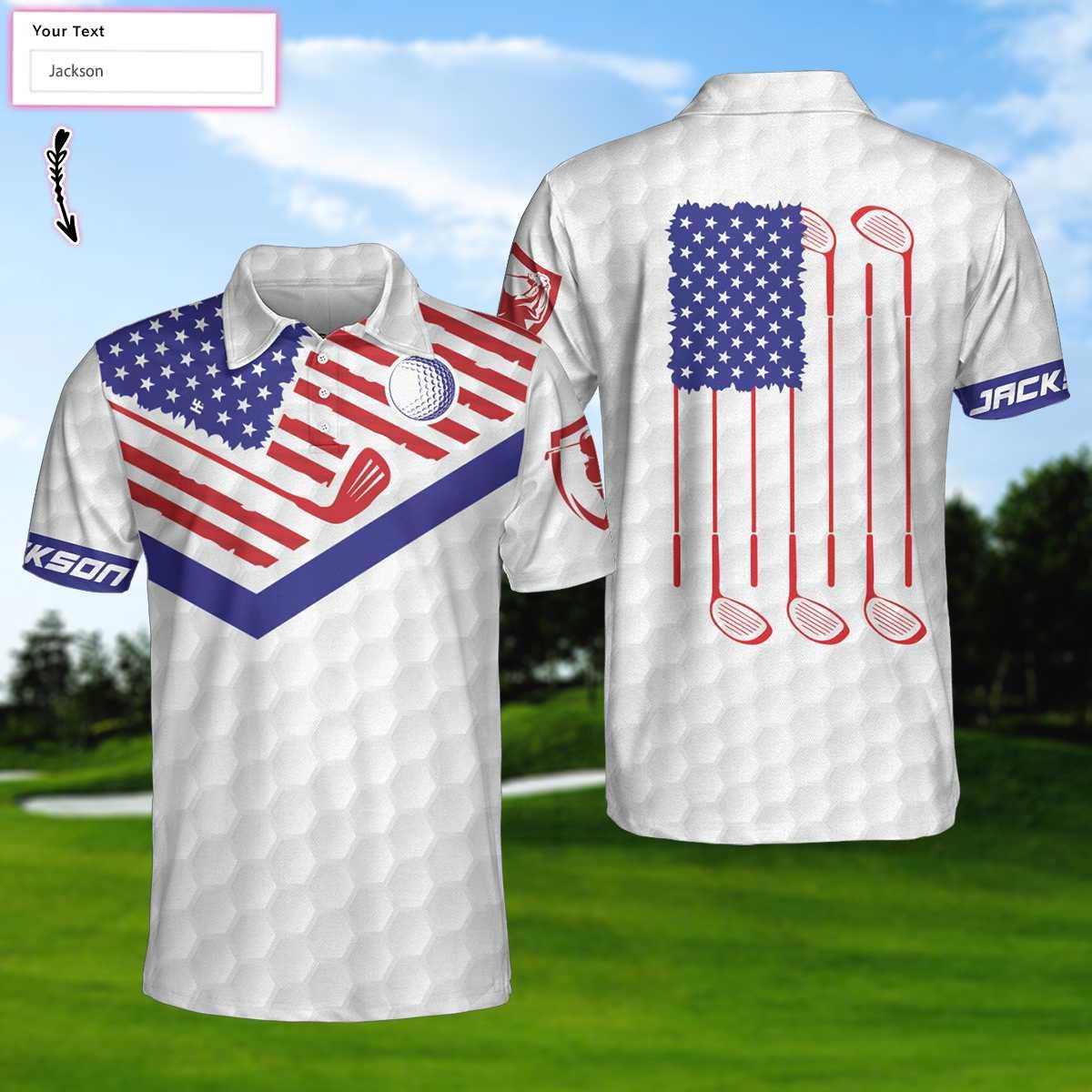 Men Golf Polo Shirt - Personalized White Golf Pattern Men Polo Shirt, Golf American Flag New Custom Polo Shirt, Patriotic Golf Shirt For Men, Golfers - Amzanimalsgift