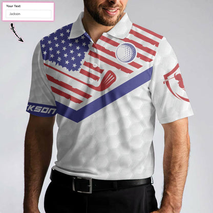 Men Golf Polo Shirt - Personalized White Golf Pattern Men Polo Shirt, Golf American Flag New Custom Polo Shirt, Patriotic Golf Shirt For Men, Golfers - Amzanimalsgift