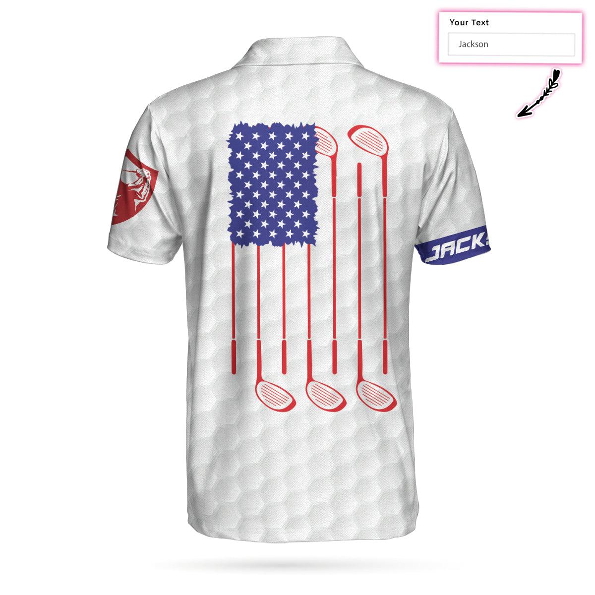 Men Golf Polo Shirt - Personalized White Golf Pattern Men Polo Shirt, Golf American Flag New Custom Polo Shirt, Patriotic Golf Shirt For Men, Golfers - Amzanimalsgift