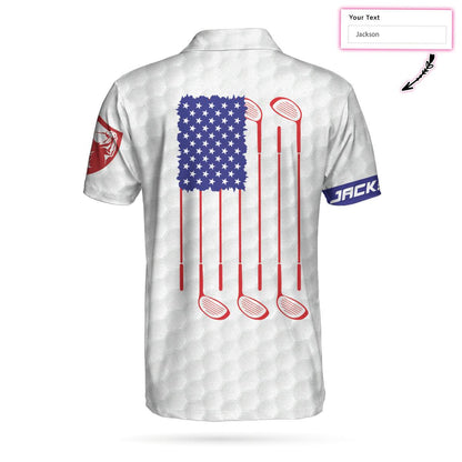 Men Golf Polo Shirt - Personalized White Golf Pattern Men Polo Shirt, Golf American Flag New Custom Polo Shirt, Patriotic Golf Shirt For Men, Golfers - Amzanimalsgift