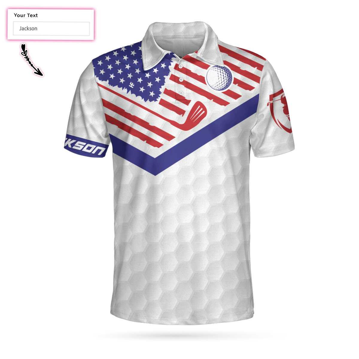 Men Golf Polo Shirt - Personalized White Golf Pattern Men Polo Shirt, Golf American Flag New Custom Polo Shirt, Patriotic Golf Shirt For Men, Golfers - Amzanimalsgift