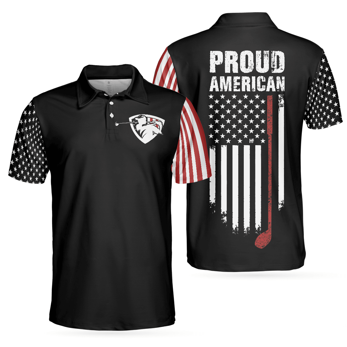 Men Golf Polo Shirt - Proud American Golf Polo Shirt, Dark Theme American Flag Polo Shirt, Patriotic Golf Shirt For Men, Golfers - Amzanimalsgift