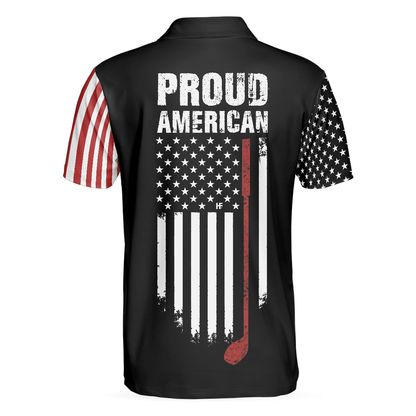 Men Golf Polo Shirt - Proud American Golf Polo Shirt, Dark Theme American Flag Polo Shirt, Patriotic Golf Shirt For Men, Golfers - Amzanimalsgift