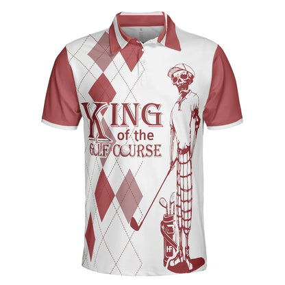 Men Golf Polo Shirt - Red Argyle Pattern Skeleton Golfer Men Polo Shirt, King Of The Golf Course Golf Polo Shirt, Best Golf Shirt For Male - Amzanimalsgift