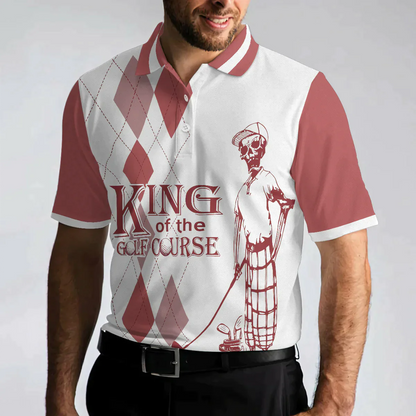 Men Golf Polo Shirt - Red Argyle Pattern Skeleton Golfer Men Polo Shirt, King Of The Golf Course Golf Polo Shirt, Best Golf Shirt For Male - Amzanimalsgift