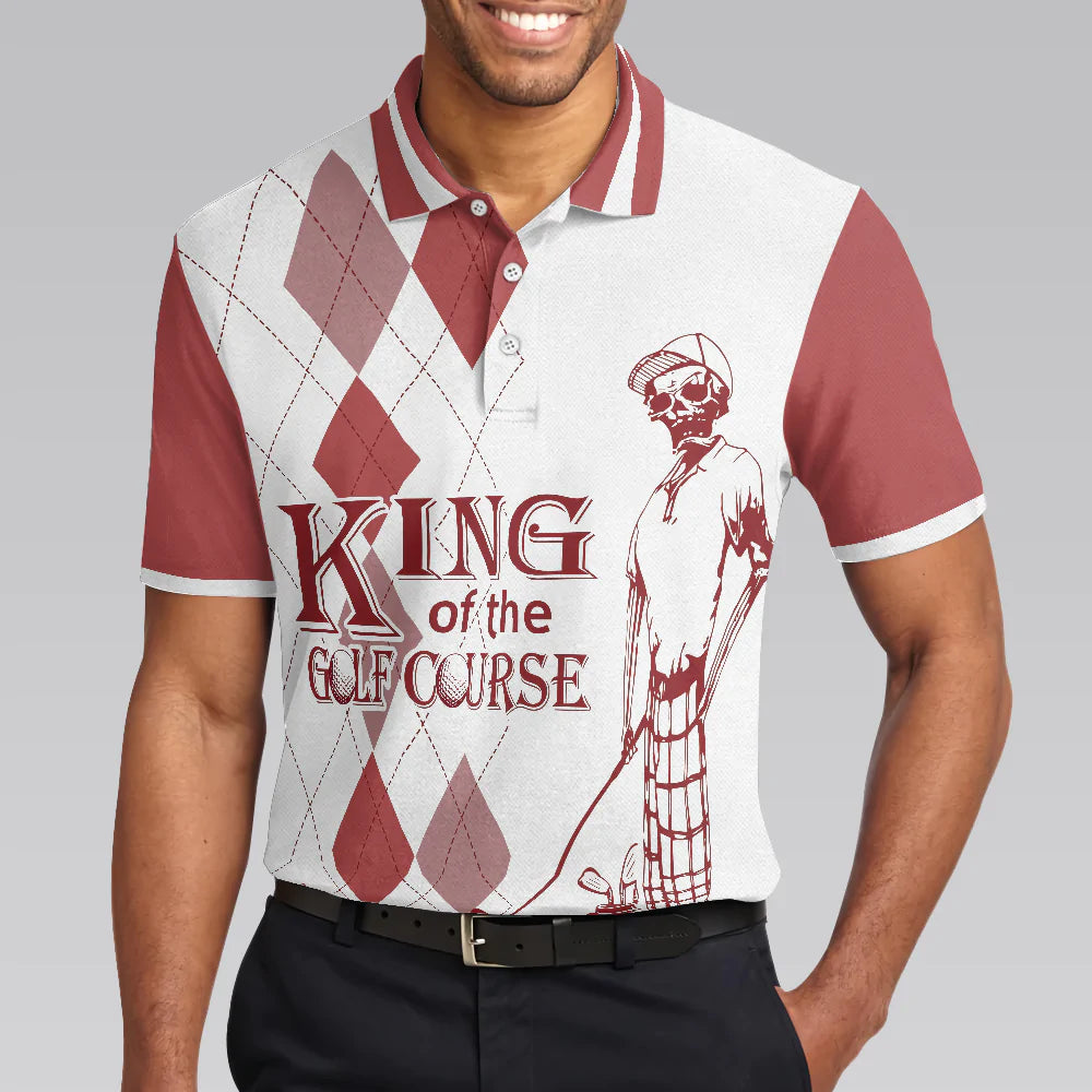 Men Golf Polo Shirt - Red Argyle Pattern Skeleton Golfer Men Polo Shirt, King Of The Golf Course Golf Polo Shirt, Best Golf Shirt For Male - Amzanimalsgift