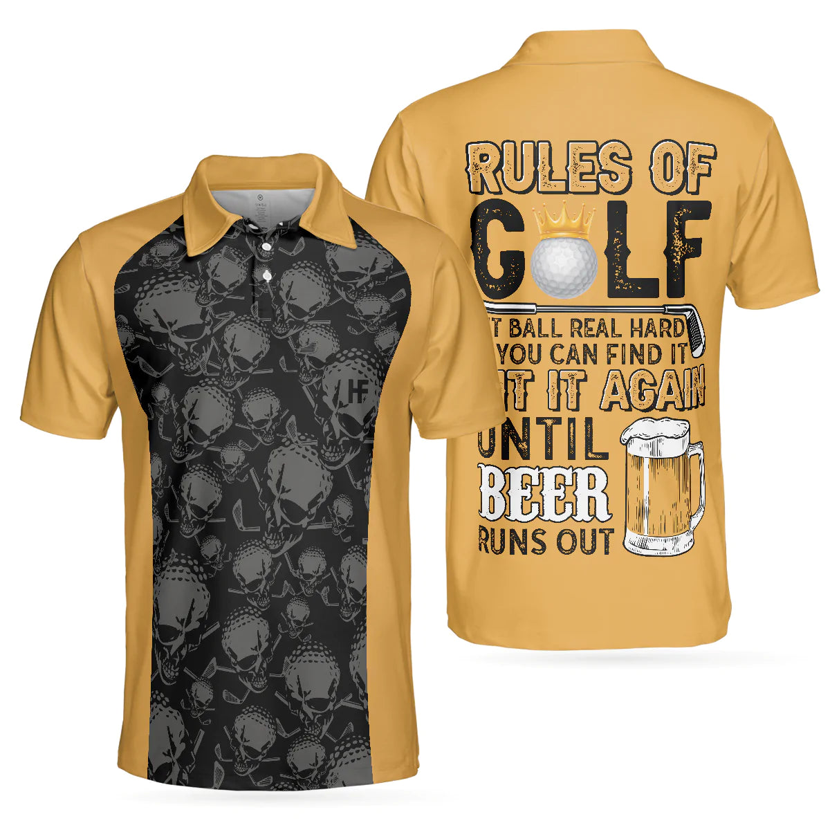 Men Golf Polo Shirt - Rules Of Golf Men Polo Shirt, Black And Orange Golfing Shirt With Sayings, Cool Golf Gift For Men, Golfers - Amzanimalsgift