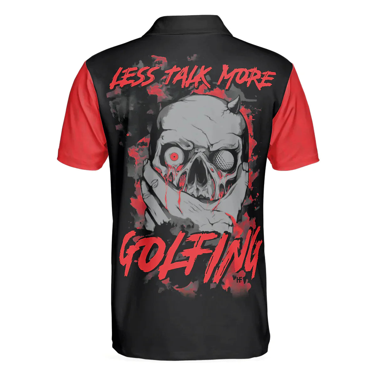 Men Golf Polo Shirt - Scary Skull Polo Shirt, Less Talk More Golfing Shirt, Black And Red Men Golf Polo Shirt - Perfect Polo Shirt For Men, Golfers - Amzanimalsgift