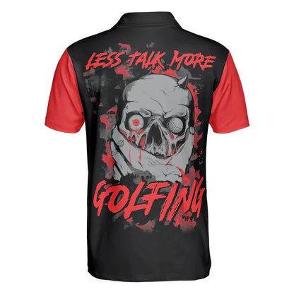Men Golf Polo Shirt - Scary Skull Polo Shirt, Less Talk More Golfing Shirt, Black And Red Men Golf Polo Shirt - Perfect Polo Shirt For Men, Golfers - Amzanimalsgift