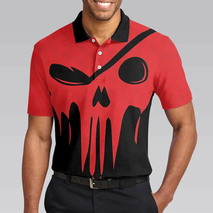 Men Golf Polo Shirt - Scary Skull Polo Shirt, Less Talk More Golfing Shirt, Black And Red Men Golf Polo Shirt - Perfect Polo Shirt For Men, Golfers - Amzanimalsgift