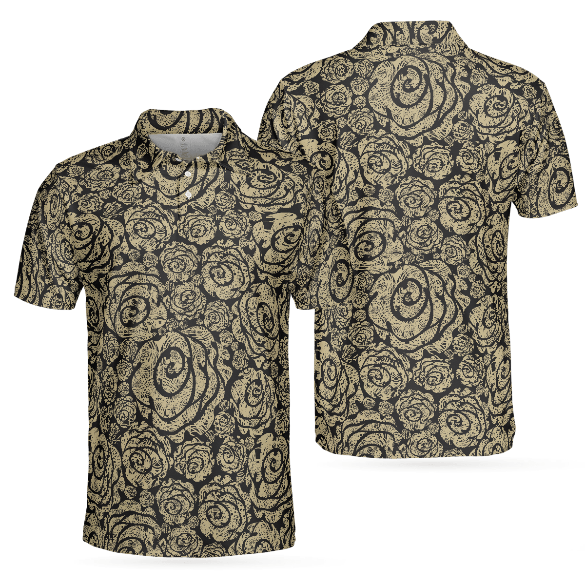 Men Golf Polo Shirt - Seamless Beige Grunge Rose Pattern Men Polo Shirt, Cool Roses Graphic Polo Shirt, Rose Themed Shirt For Men, Flower Lovers - Amzanimalsgift