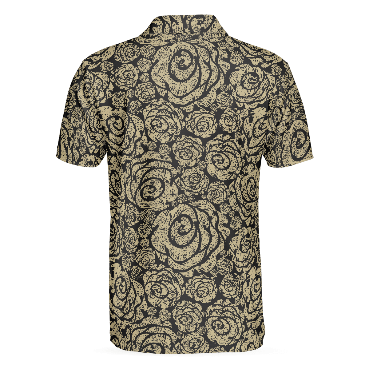 Men Golf Polo Shirt - Seamless Beige Grunge Rose Pattern Men Polo Shirt, Cool Roses Graphic Polo Shirt, Rose Themed Shirt For Men, Flower Lovers - Amzanimalsgift