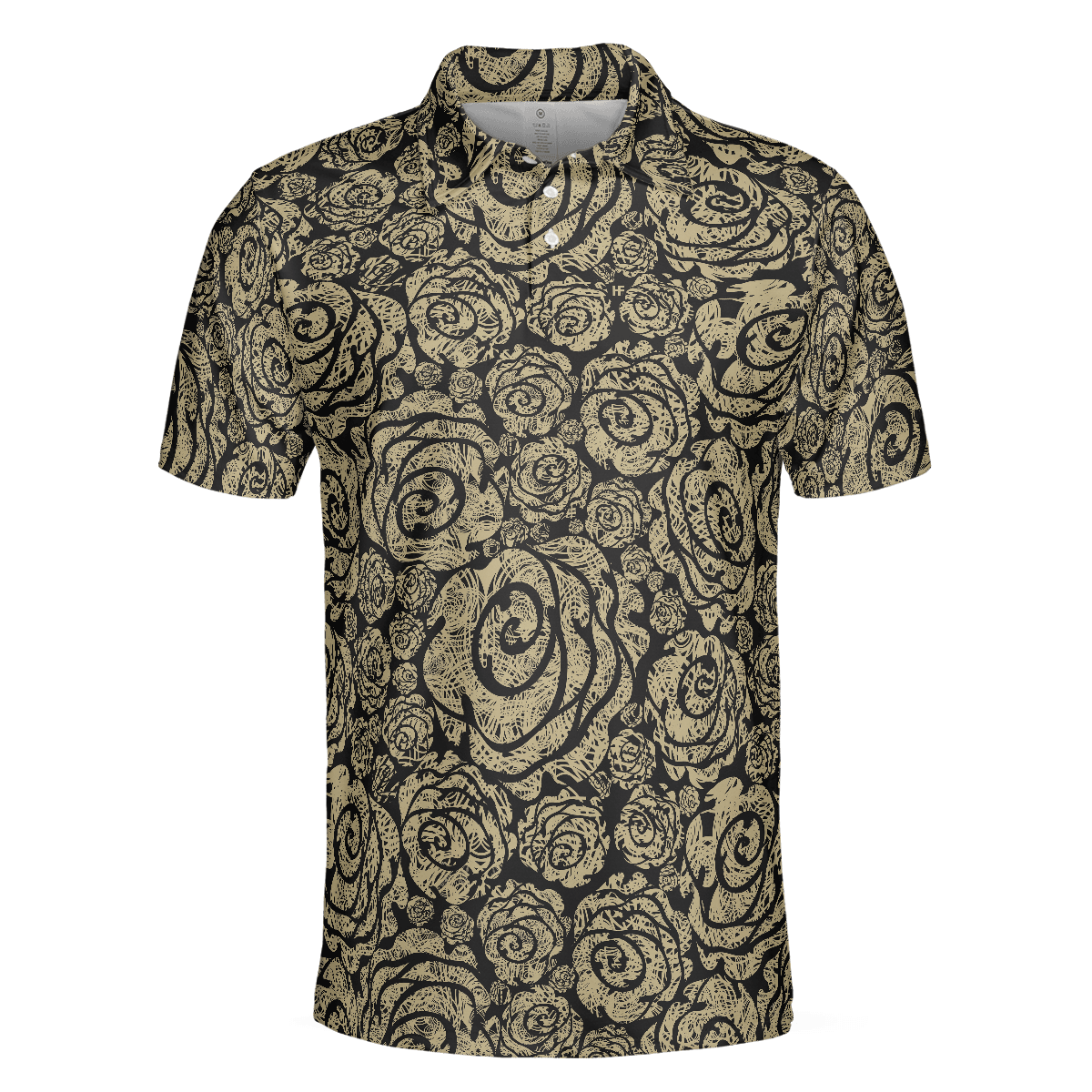 Men Golf Polo Shirt - Seamless Beige Grunge Rose Pattern Men Polo Shirt, Cool Roses Graphic Polo Shirt, Rose Themed Shirt For Men, Flower Lovers - Amzanimalsgift
