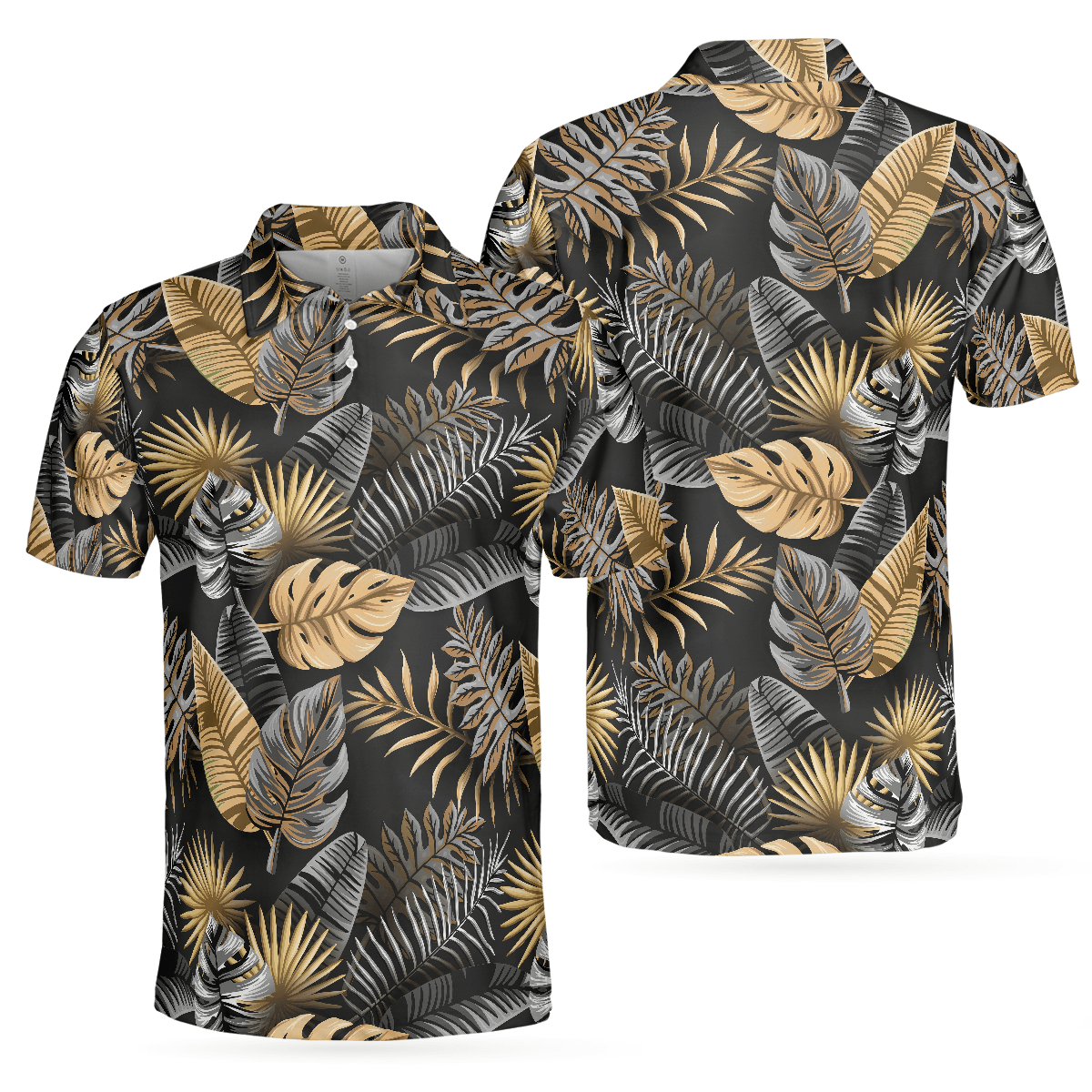 Men Golf Polo Shirt - Seamless Luxury Tropical Pattern Golf Polo Shirt, Black And Gold Best Floral Golf Shirt For Men - Perfect Gift For Men, Golfer - Amzanimalsgift