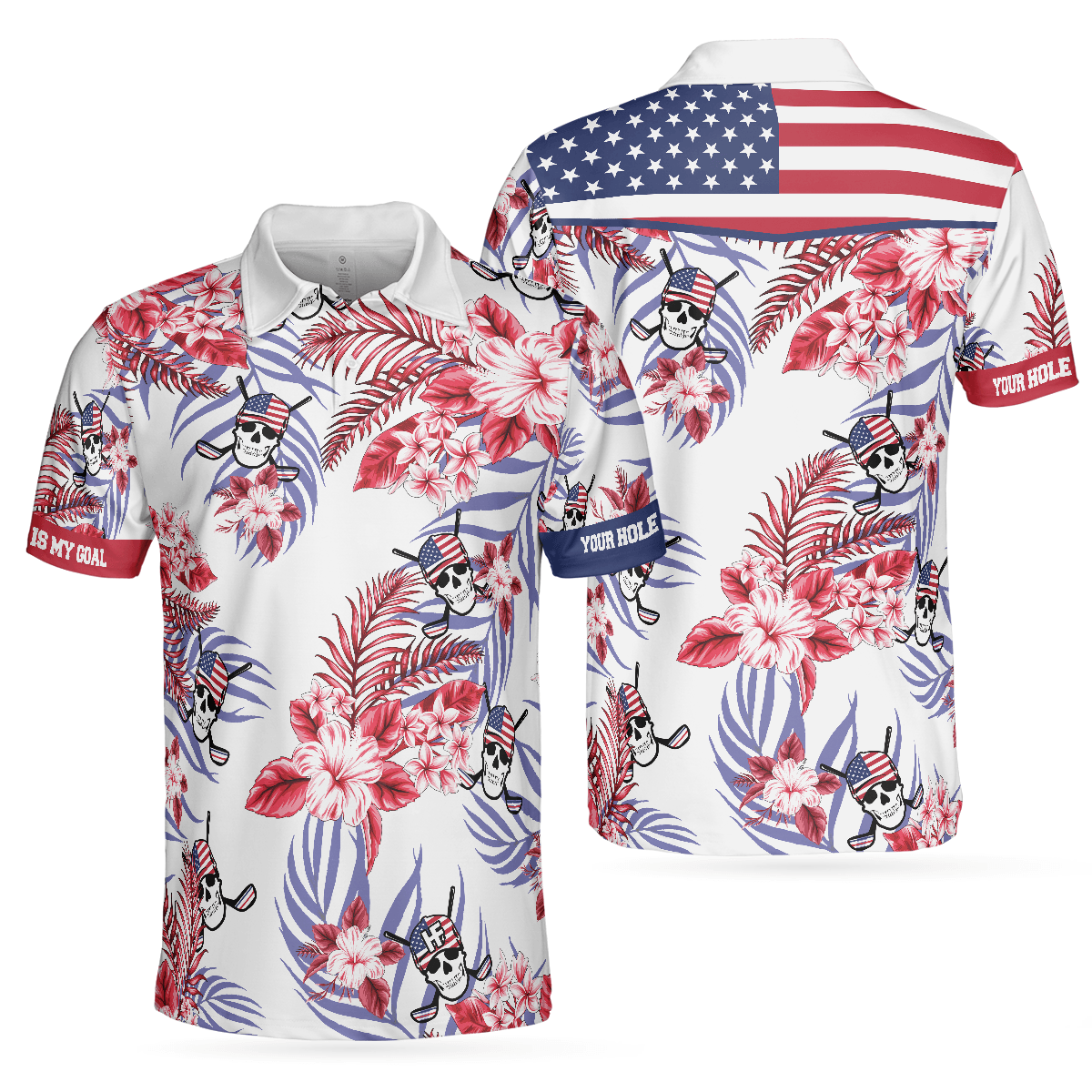 Men Golf Polo Shirt - Seamless Tropical Pattern Golf Skull America Polo Shirt, Texas Bluebonnet Golf Shirt For Men - Perfect Gift For Men, Golfers - Amzanimalsgift