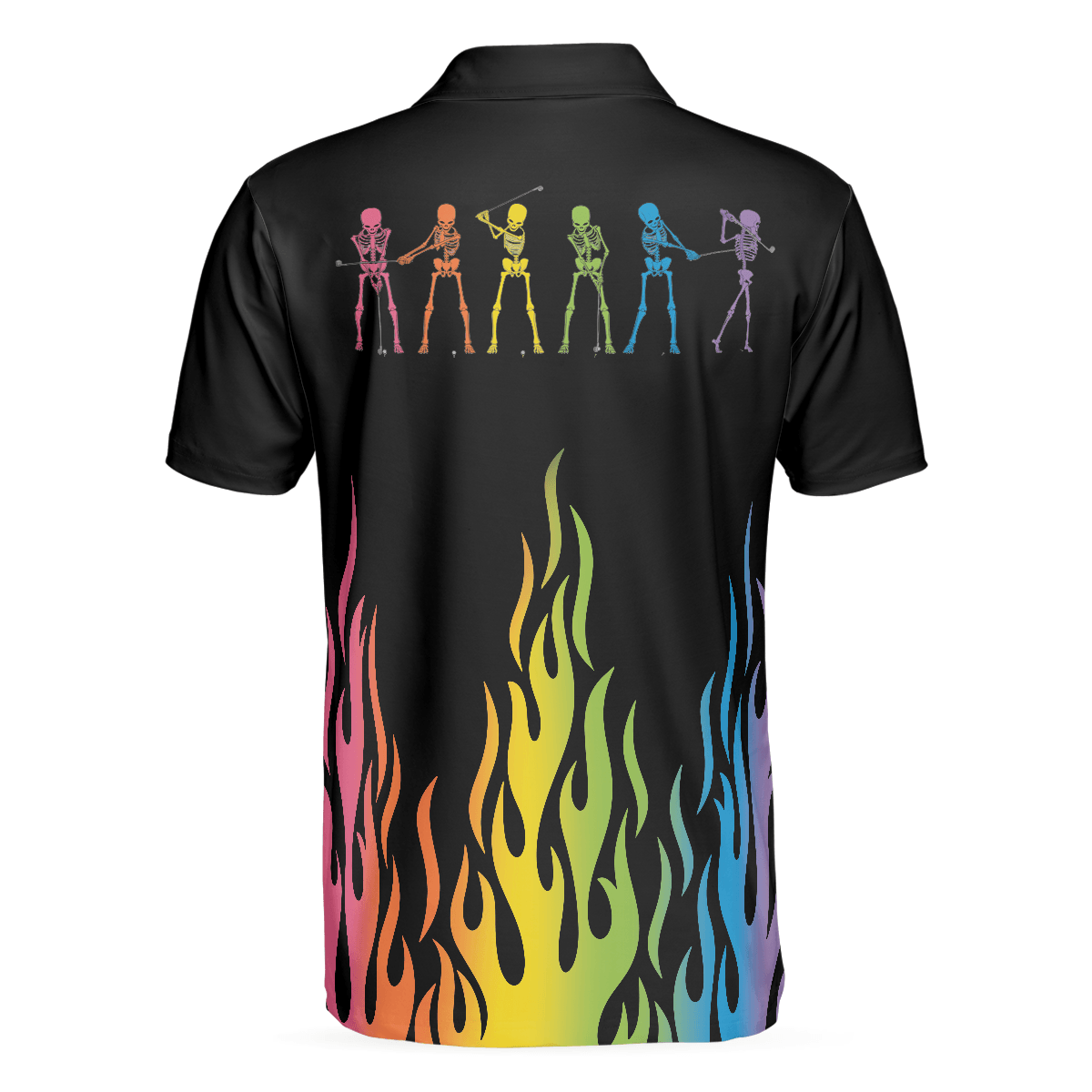 Men Golf Polo Shirt - Skeleton Playing Golf Polo Shirt, Rainbow Pallette Fire Golfing Polo Shirt, Cool Golf Shirt For Men - Perfect Gift For Men, Golfers - Amzanimalsgift