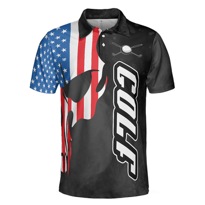 Men Golf Polo Shirt - Skull American Flag Men Polo Shirt, Grip It N' Rip It Skull Golf With American Flag Golf Polo Shirt, Cool Golf Shirt For Men - Amzanimalsgift