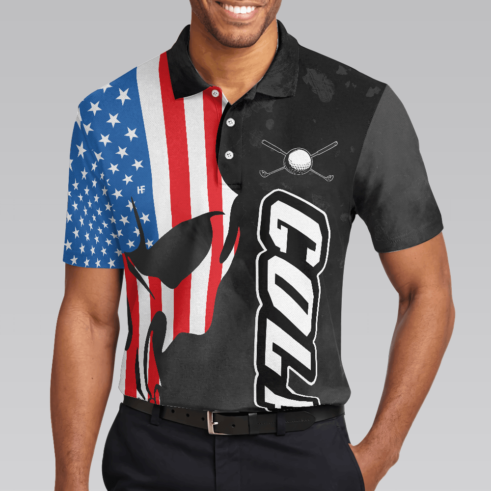 Men Golf Polo Shirt - Skull American Flag Men Polo Shirt, Grip It N' Rip It Skull Golf With American Flag Golf Polo Shirt, Cool Golf Shirt For Men - Amzanimalsgift