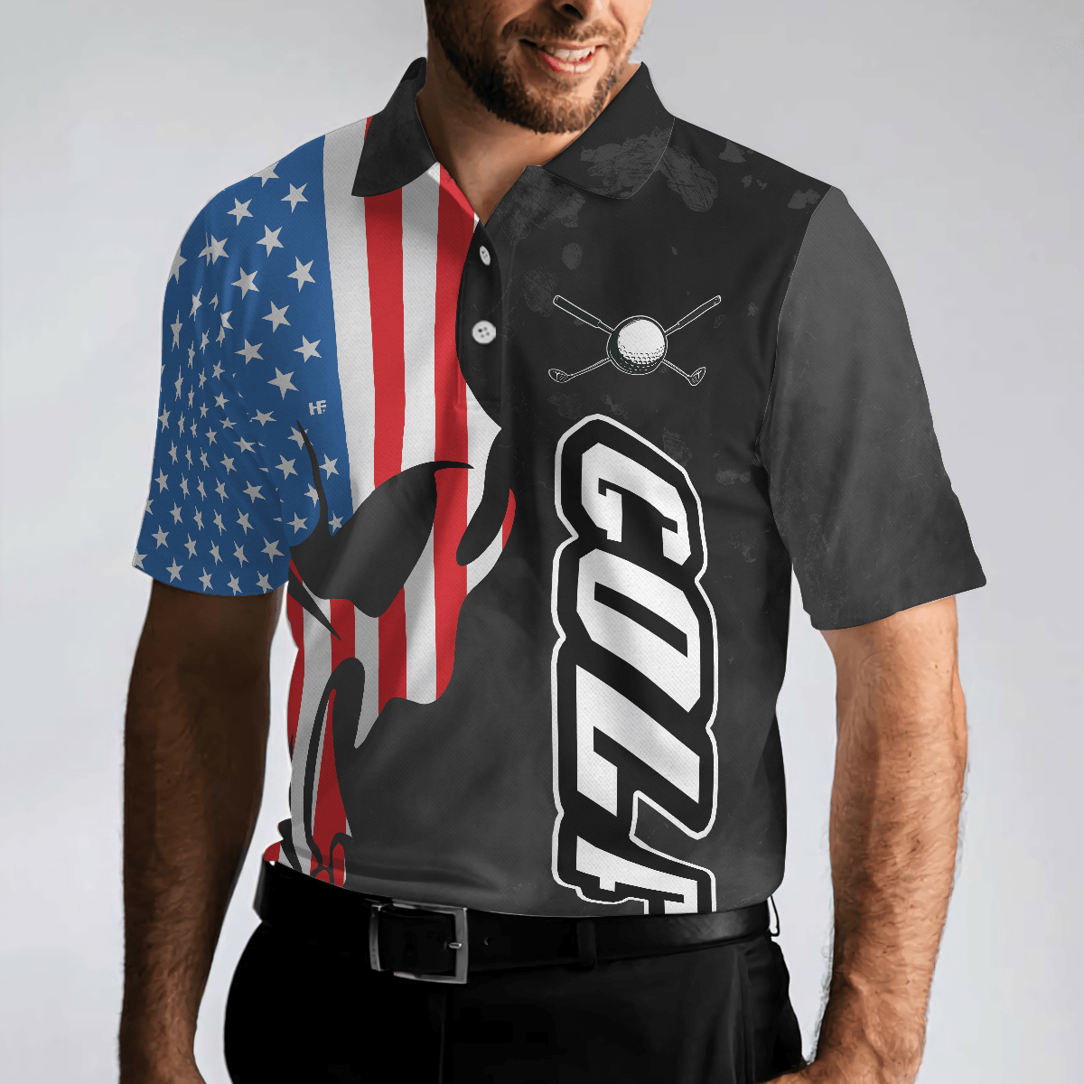 Men Golf Polo Shirt - Skull American Flag Men Polo Shirt, Grip It N' Rip It Skull Golf With American Flag Golf Polo Shirt, Cool Golf Shirt For Men - Amzanimalsgift