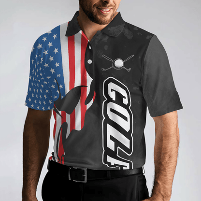 Men Golf Polo Shirt - Skull American Flag Men Polo Shirt, Grip It N' Rip It Skull Golf With American Flag Golf Polo Shirt, Cool Golf Shirt For Men - Amzanimalsgift