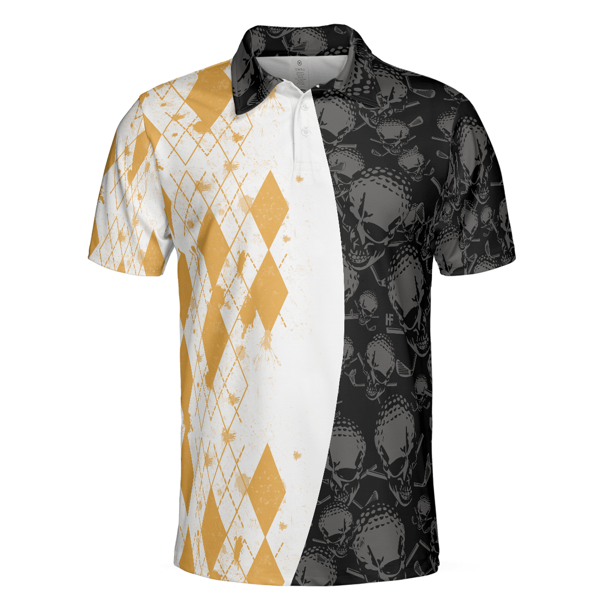 Men Golf Polo Shirt - Skull And Yellow Argyle Pattern Golf Polo Shirt, Grip It Rip It Sip It , Skull Golf Golf Polo Shirt For Men, Golfers - Amzanimalsgift