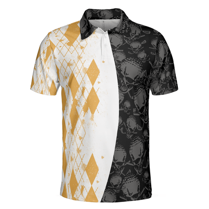 Men Golf Polo Shirt - Skull And Yellow Argyle Pattern Golf Polo Shirt, Grip It Rip It Sip It , Skull Golf Golf Polo Shirt For Men, Golfers - Amzanimalsgift