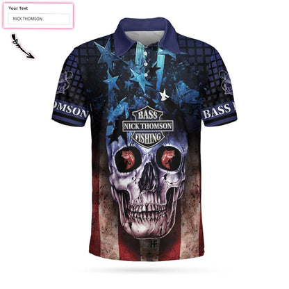 Men Golf Polo Shirt - Skull Fishing Custom Name Polo Shirt, Jerk It Till She Swallows Custom Polo Shirt, Personalized American Flag Fishing Shirt - Amzanimalsgift