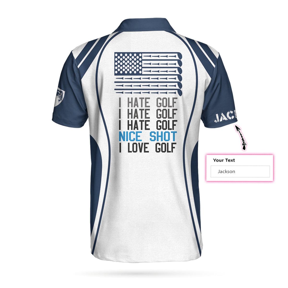 Men Golf Polo Shirt - Skull Golf Custom Name Polo Shirt, Personalized Skull American Flag Golf Polo Shirt - Perfect Gift For Men, Golfers - Amzanimalsgift