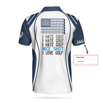 Men Golf Polo Shirt - Skull Golf Custom Name Polo Shirt, Personalized Skull American Flag Golf Polo Shirt - Perfect Gift For Men, Golfers - Amzanimalsgift