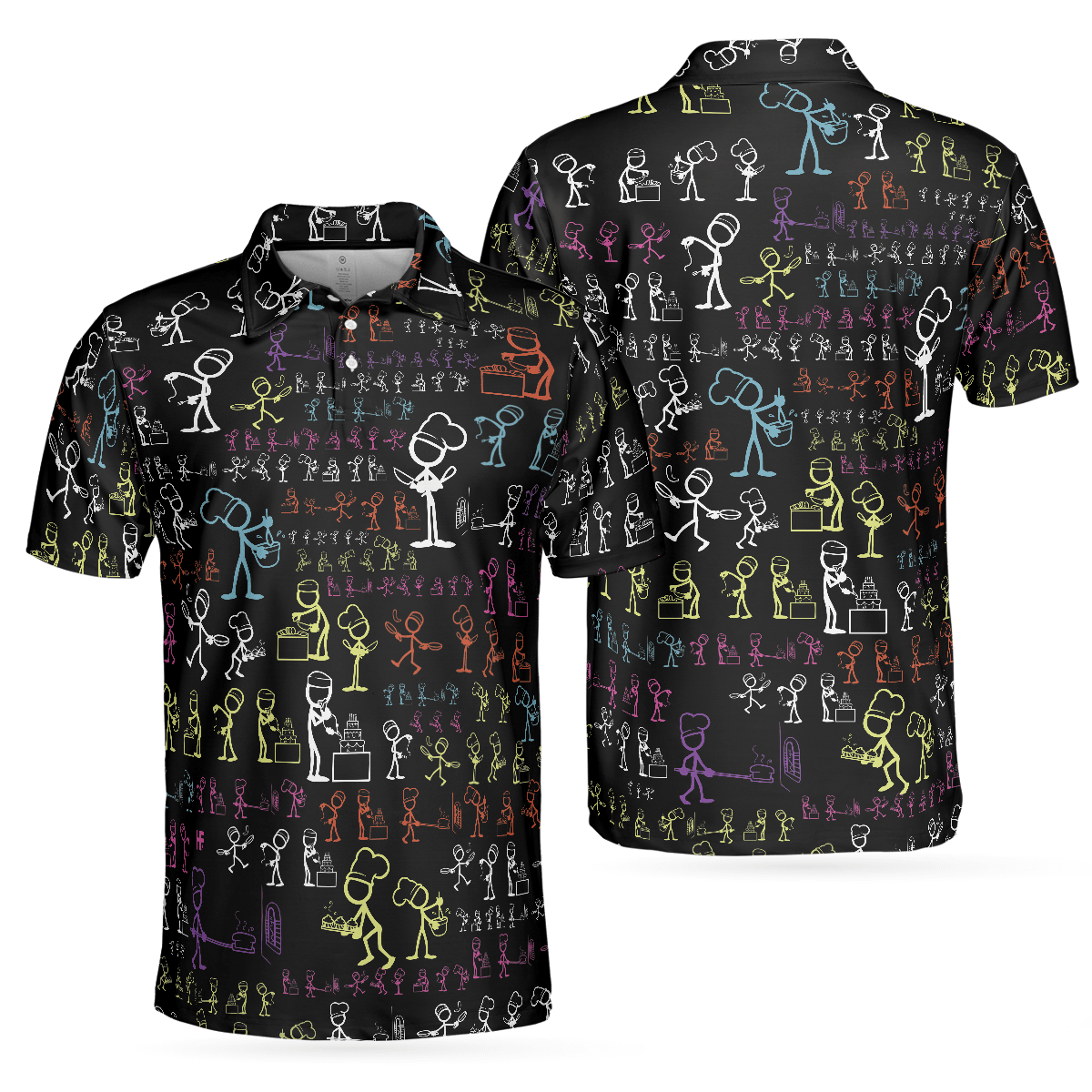 Men Golf Polo Shirt - Stickfigures Chef Polo Shirt, Doodling Cooking Polo Shirt, Best Chef Shirt For Men - Perfect Gift For Men, Golfers - Amzanimalsgift