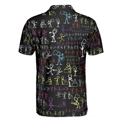Men Golf Polo Shirt - Stickfigures Chef Polo Shirt, Doodling Cooking Polo Shirt, Best Chef Shirt For Men - Perfect Gift For Men, Golfers - Amzanimalsgift