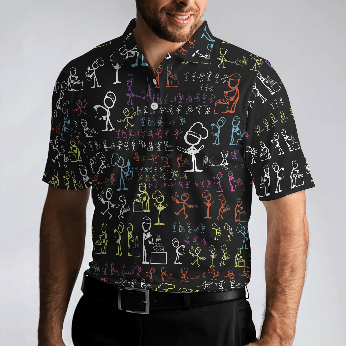 Men Golf Polo Shirt - Stickfigures Chef Polo Shirt, Doodling Cooking Polo Shirt, Best Chef Shirt For Men - Perfect Gift For Men, Golfers - Amzanimalsgift