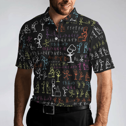Men Golf Polo Shirt - Stickfigures Chef Polo Shirt, Doodling Cooking Polo Shirt, Best Chef Shirt For Men - Perfect Gift For Men, Golfers - Amzanimalsgift
