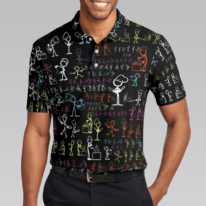 Men Golf Polo Shirt - Stickfigures Chef Polo Shirt, Doodling Cooking Polo Shirt, Best Chef Shirt For Men - Perfect Gift For Men, Golfers - Amzanimalsgift