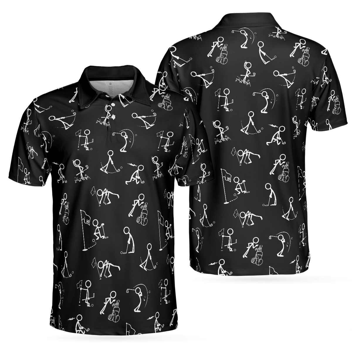 Men Golf Polo Shirt - Stickfigures Playing Golf Polo Shirt, Doodling Golfer Polo Shirt, Best Golf Shirt For Men - Perfect Gift For Men, Golfers - Amzanimalsgift