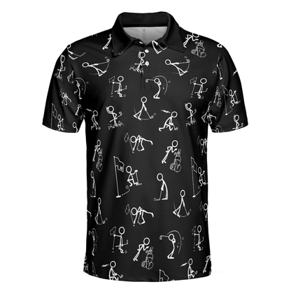 Men Golf Polo Shirt - Stickfigures Playing Golf Polo Shirt, Doodling Golfer Polo Shirt, Best Golf Shirt For Men - Perfect Gift For Men, Golfers - Amzanimalsgift